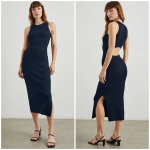 NWT Rails Syd Ribbed Sleeveless Crewneck Midi Dress Black $228 Small